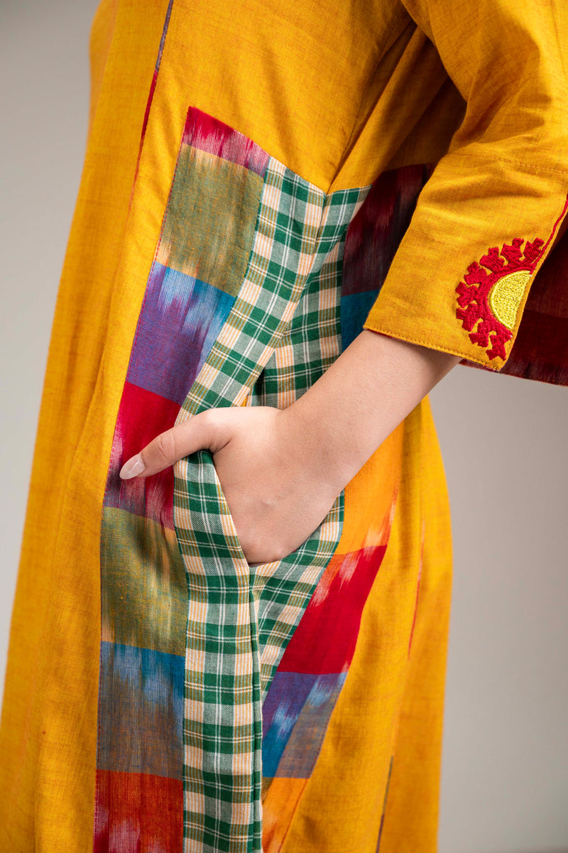 Suryoday Dress cotton,gamcha dress by 145 East in yellow for women Worldwide