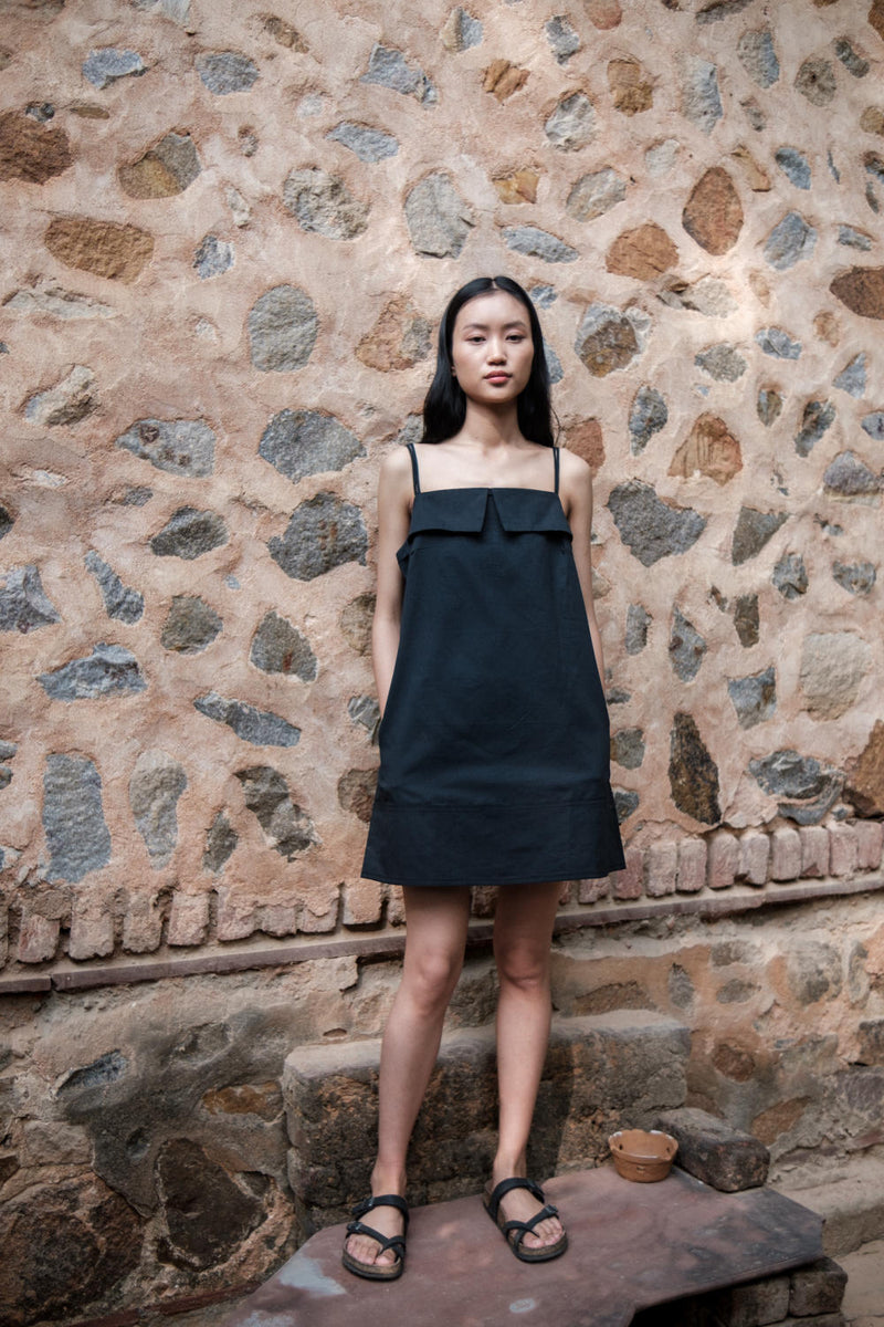 Rachel Slip Dress-Black cotton by The Terra Tribe in black color for women Worldwide