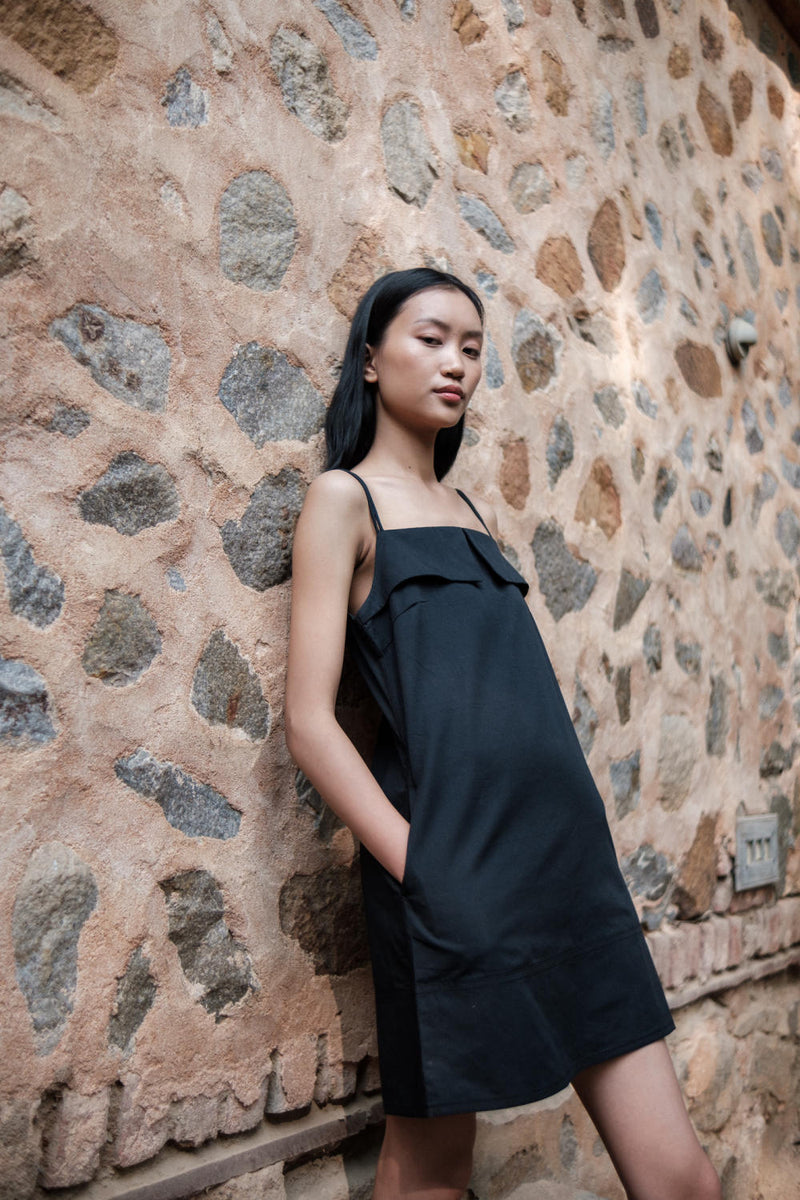 Rachel Slip Dress-Black cotton by The Terra Tribe in black color for women Worldwide