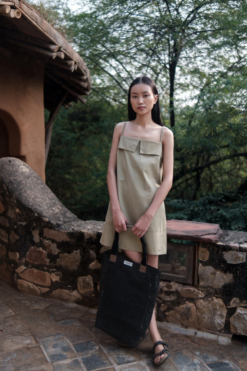 Rachel Slip Dress-Khaki cotton by The Terra Tribe for women Worldwide