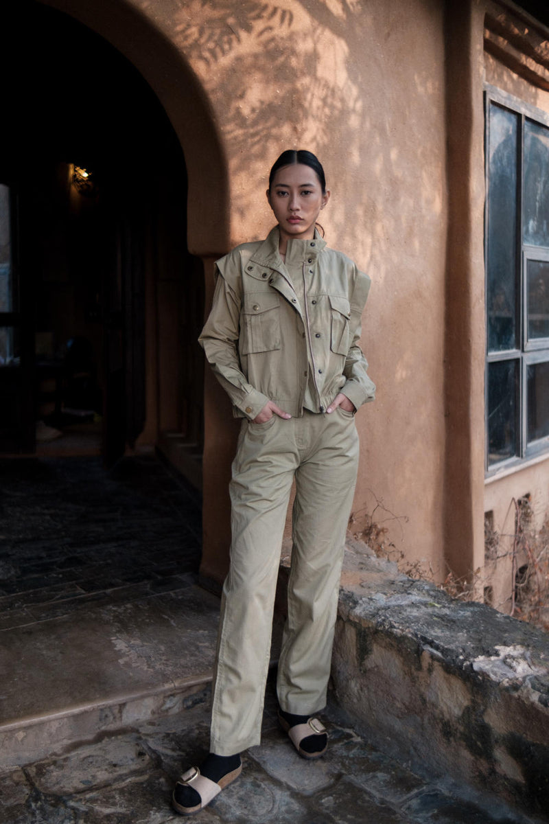 Sheldon cropped jacket-Khaki cotton by The Terra Tribe for women Worldwide