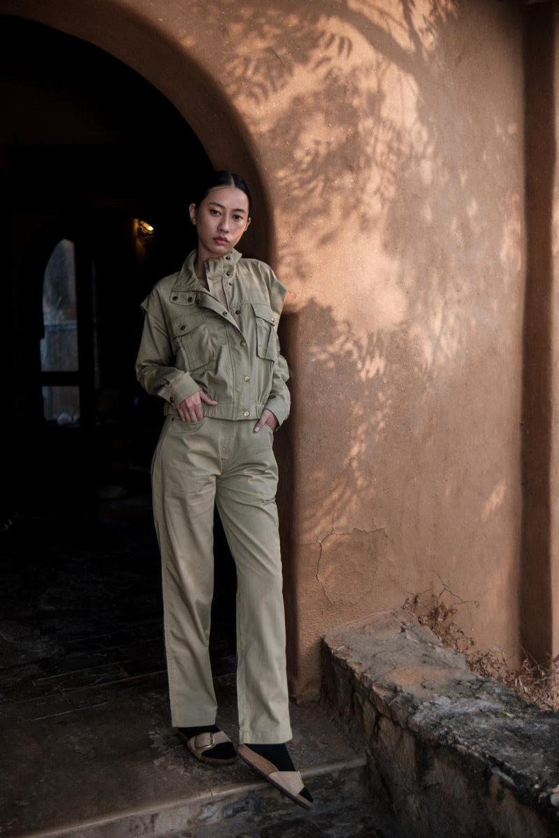 Sheldon cropped jacket-Khaki cotton by The Terra Tribe for women Worldwide