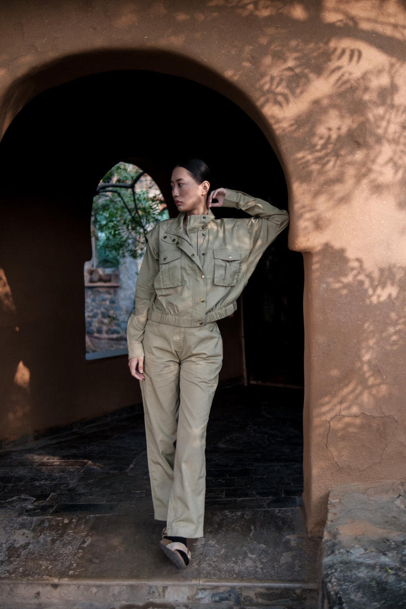 Sheldon cropped jacket-Khaki cotton by The Terra Tribe for women Worldwide