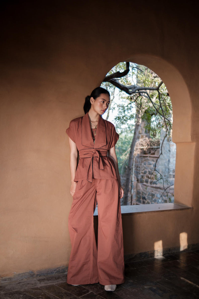 Friday Flared Pants-Copper cotton by The Terra Tribe for women Worldwide