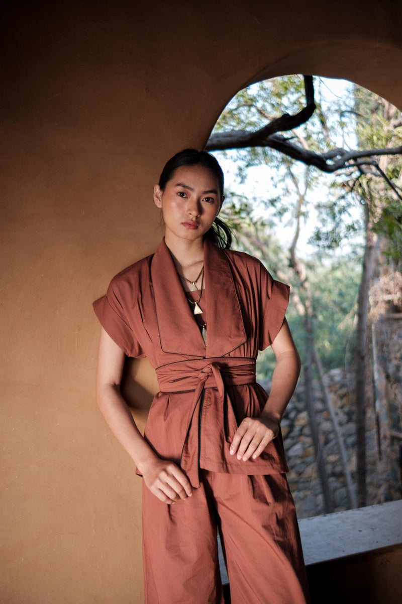 Friday Flared Pants-Copper cotton by The Terra Tribe for women Worldwide