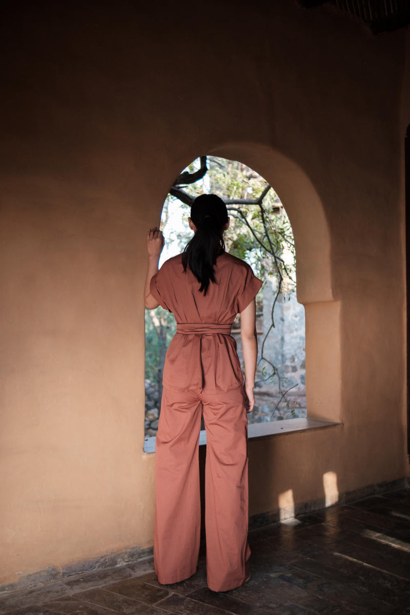 Friday Flared Pants-Copper cotton by The Terra Tribe for women Worldwide