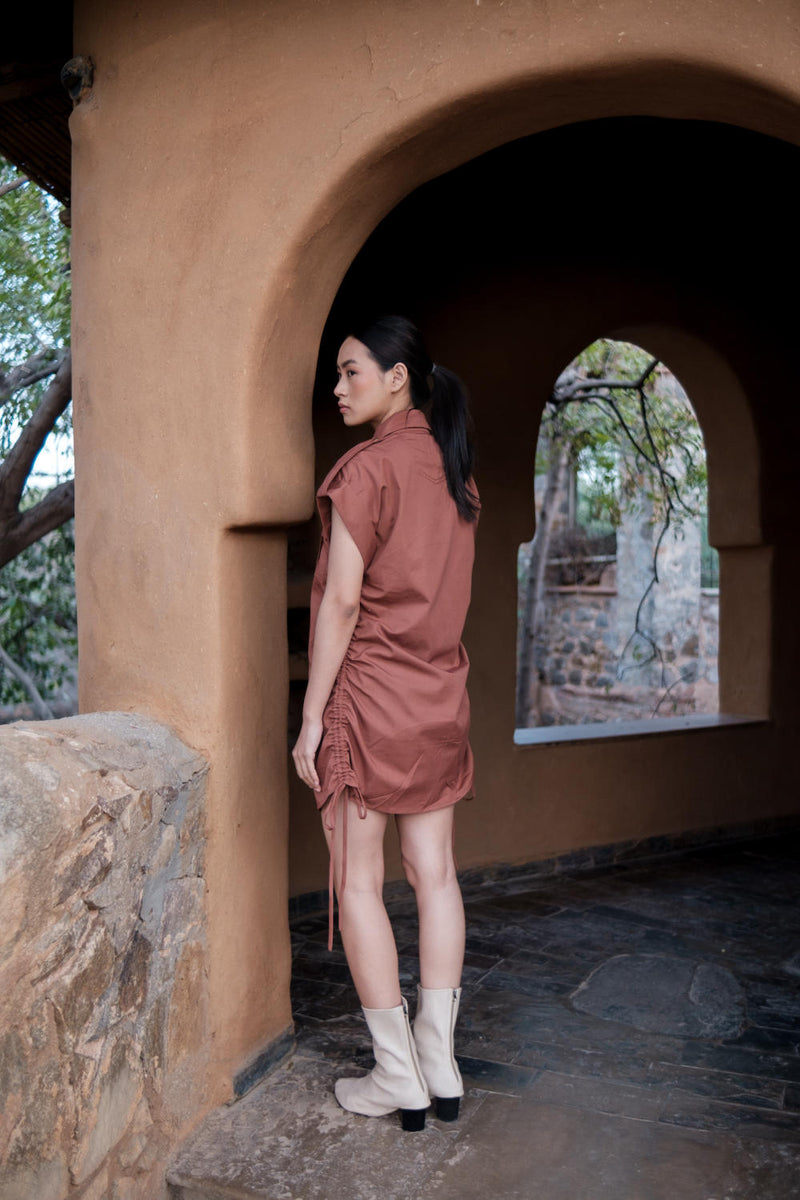 Sunrise gather shirt-Copper cotton by The Terra Tribe for women Worldwide