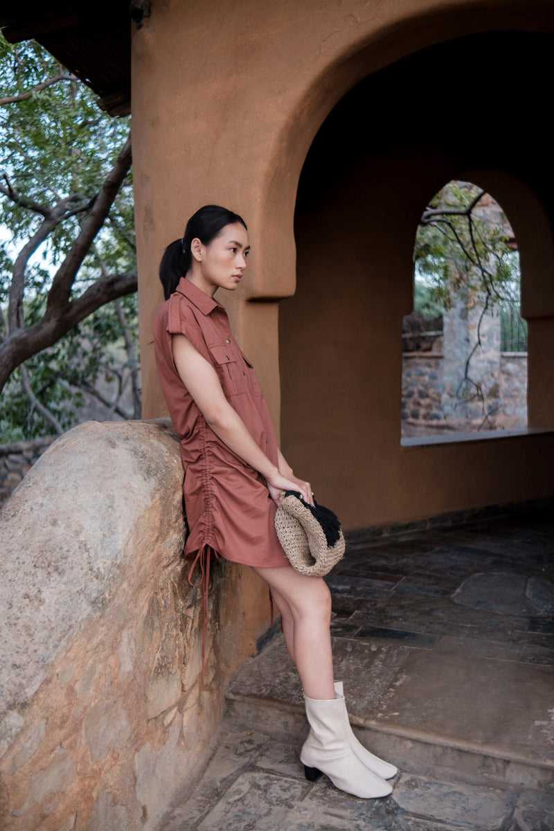 Sunrise gather shirt-Copper cotton by The Terra Tribe for women Worldwide