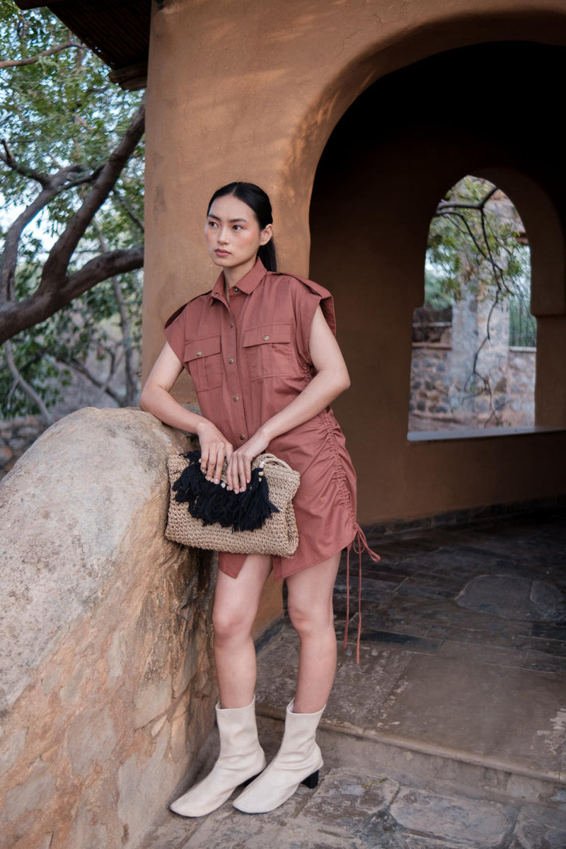 Sunrise gather shirt-Copper cotton by The Terra Tribe for women Worldwide