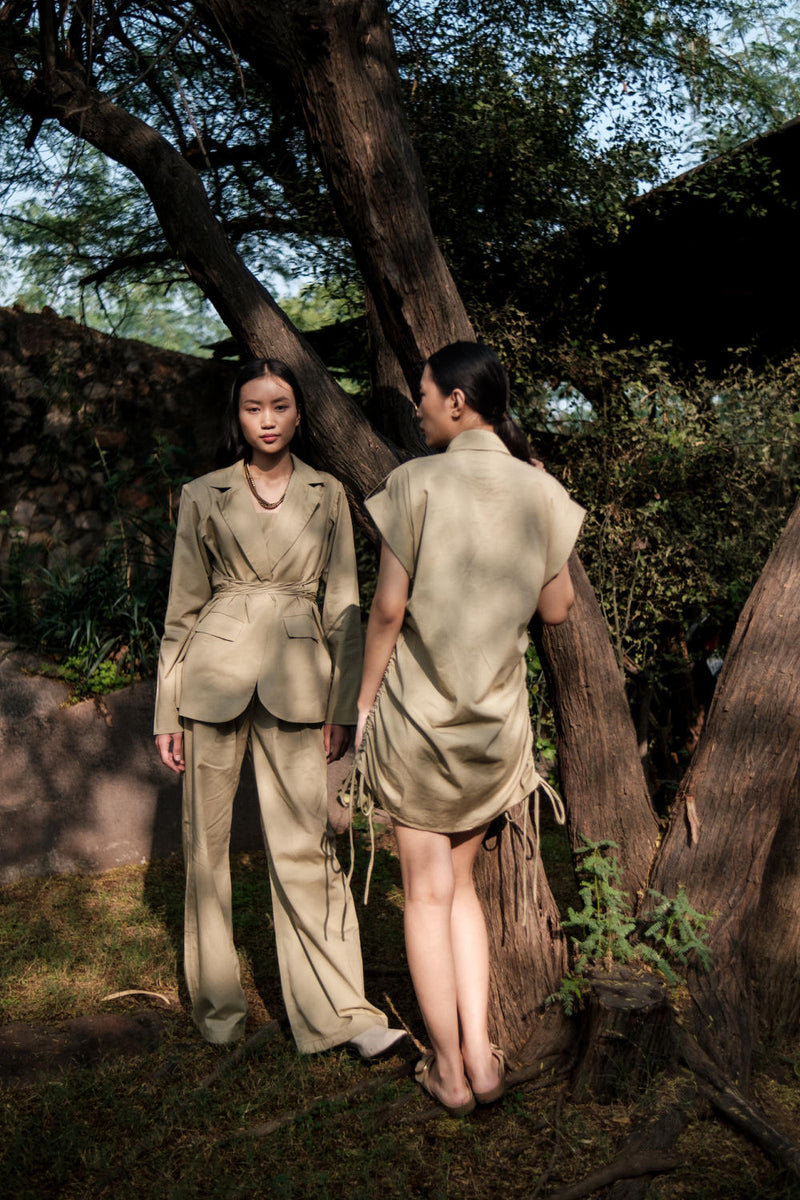 Sunrise gather shirt-Khaki cotton by The Terra Tribe for women Worldwide