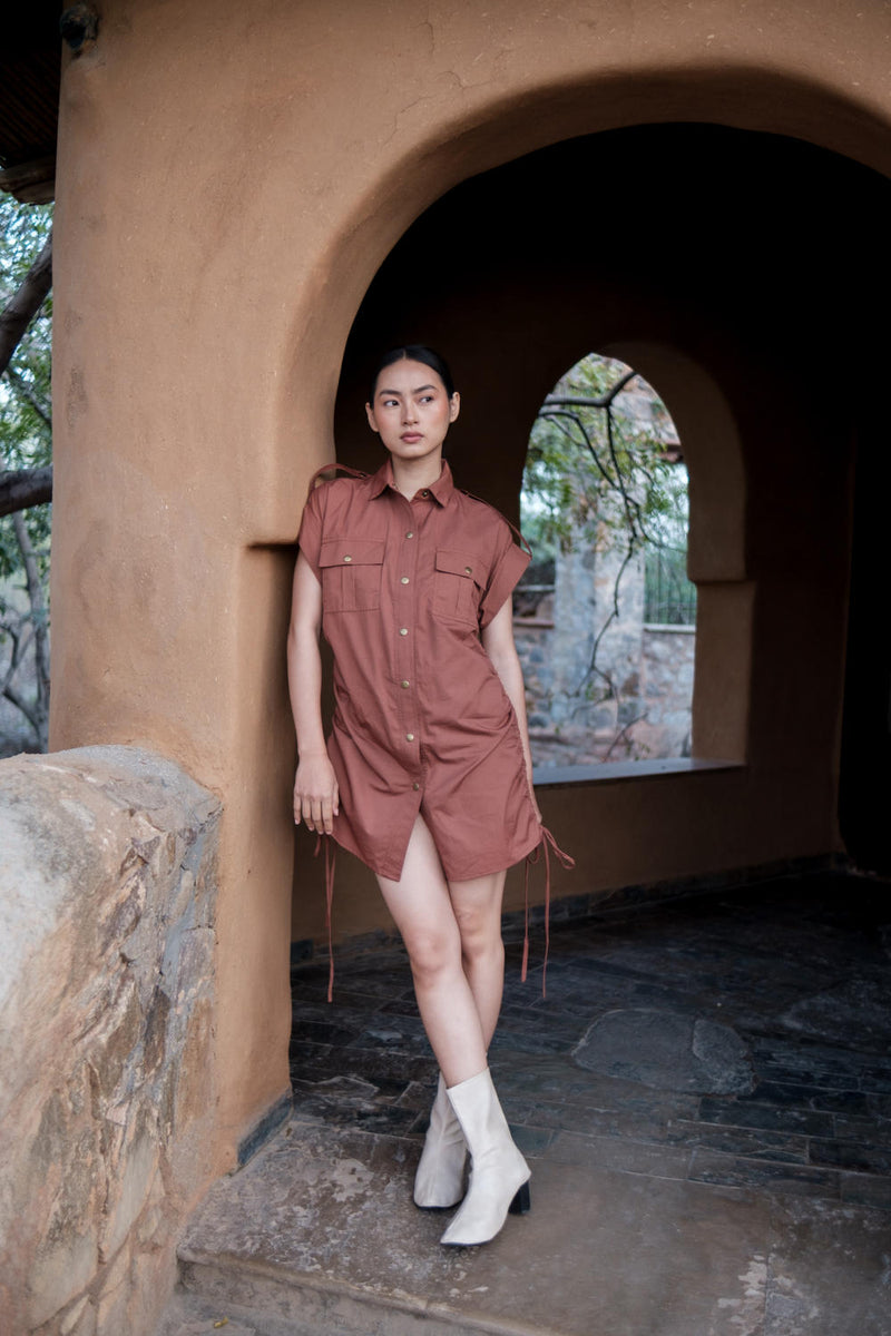 Sunrise gather shirt-Copper cotton by The Terra Tribe for women Worldwide