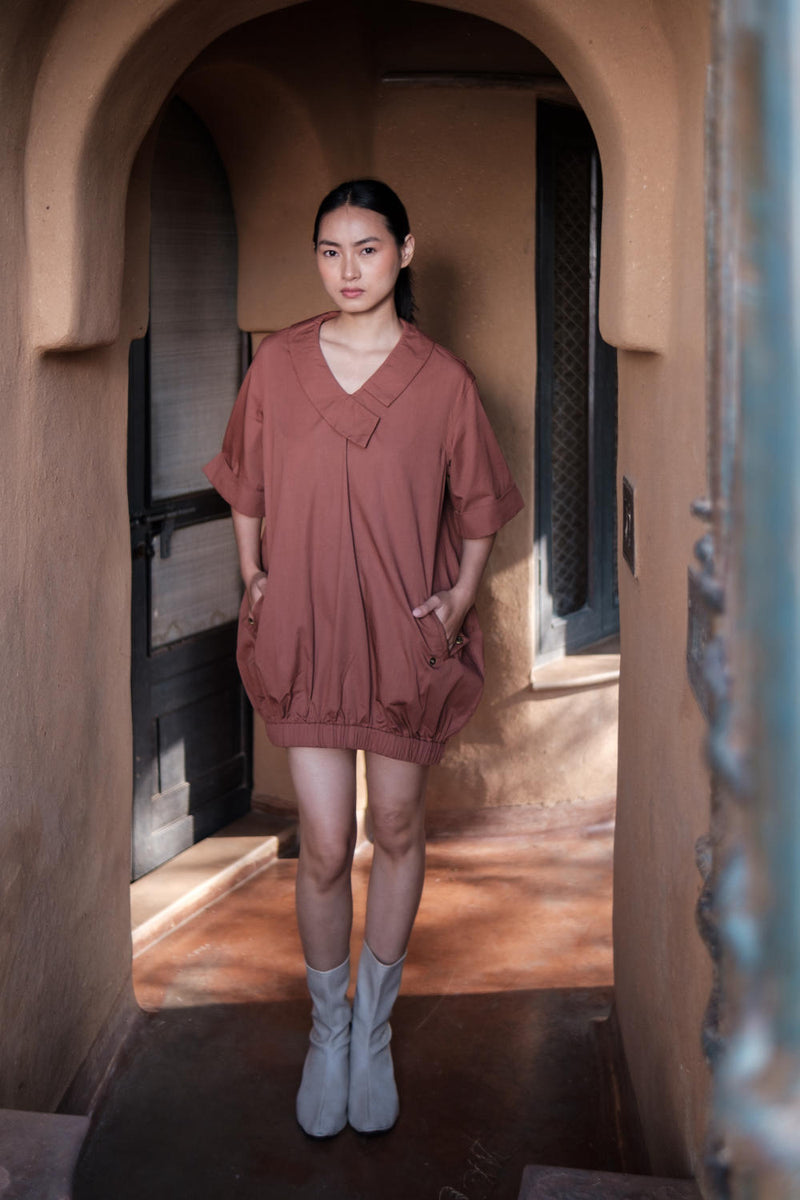 Sydney Shift Dress-Copper cotton by The Terra Tribe for women Worldwide