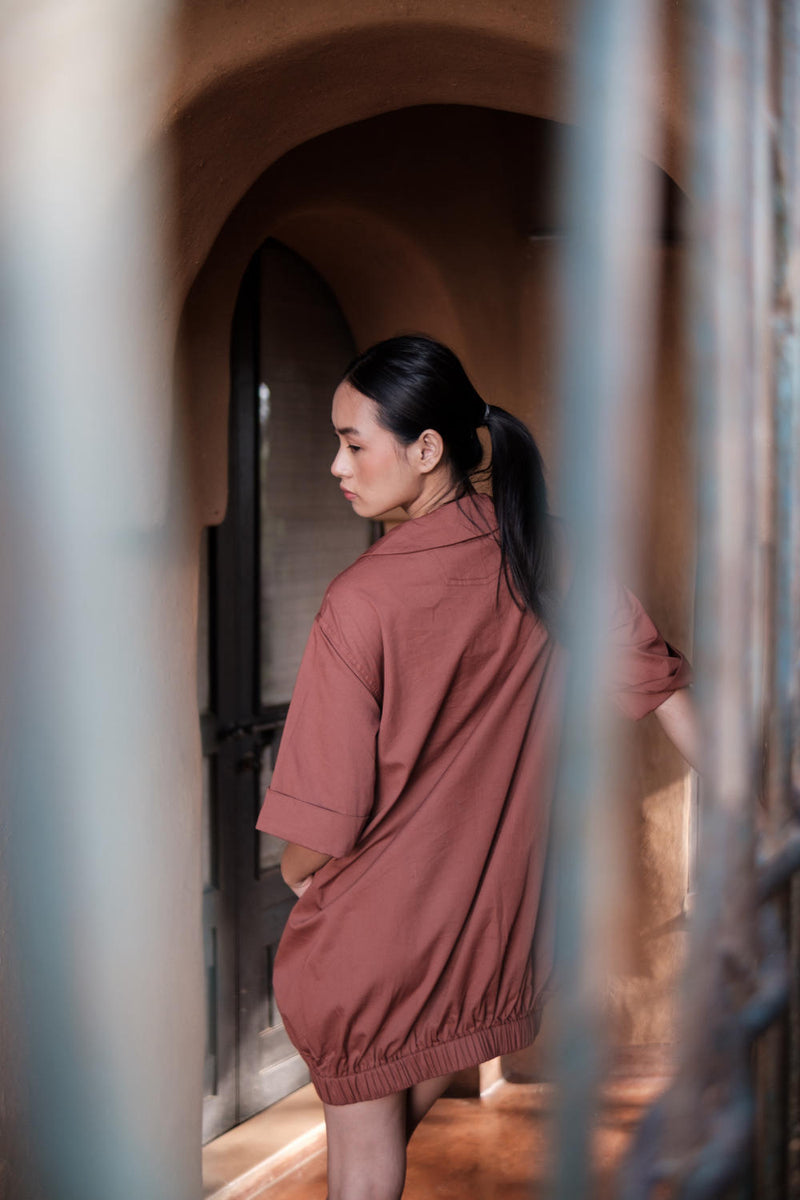 Sydney Shift Dress-Copper cotton by The Terra Tribe for women Worldwide