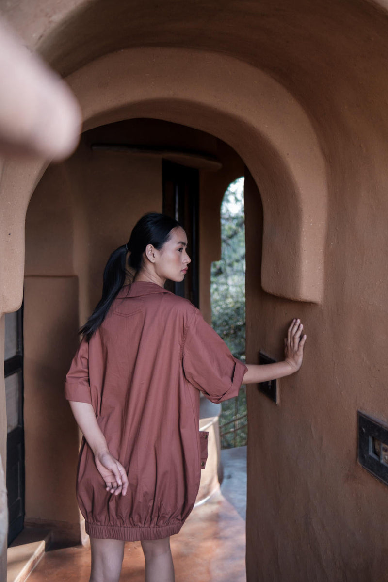 Sydney Shift Dress-Copper cotton by The Terra Tribe for women Worldwide