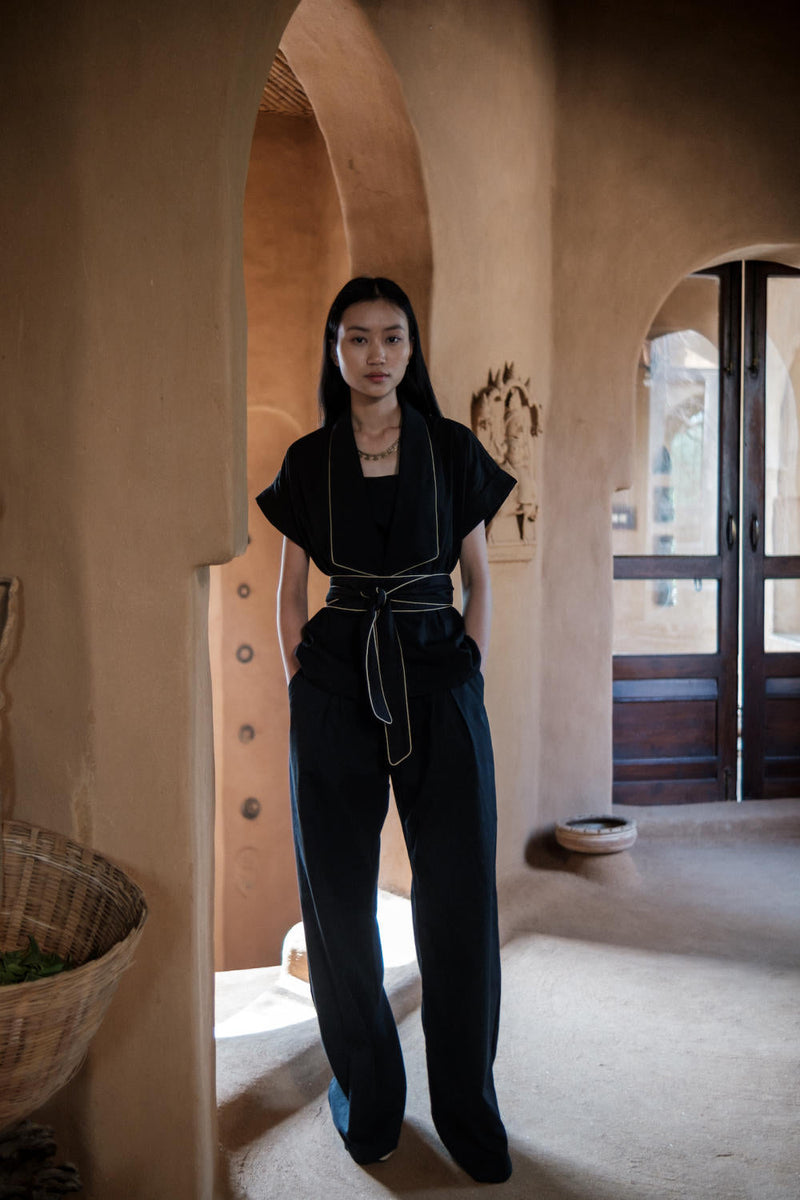 Friday Flared Pants-Black cotton by The Terra Tribe in black color for women Worldwide