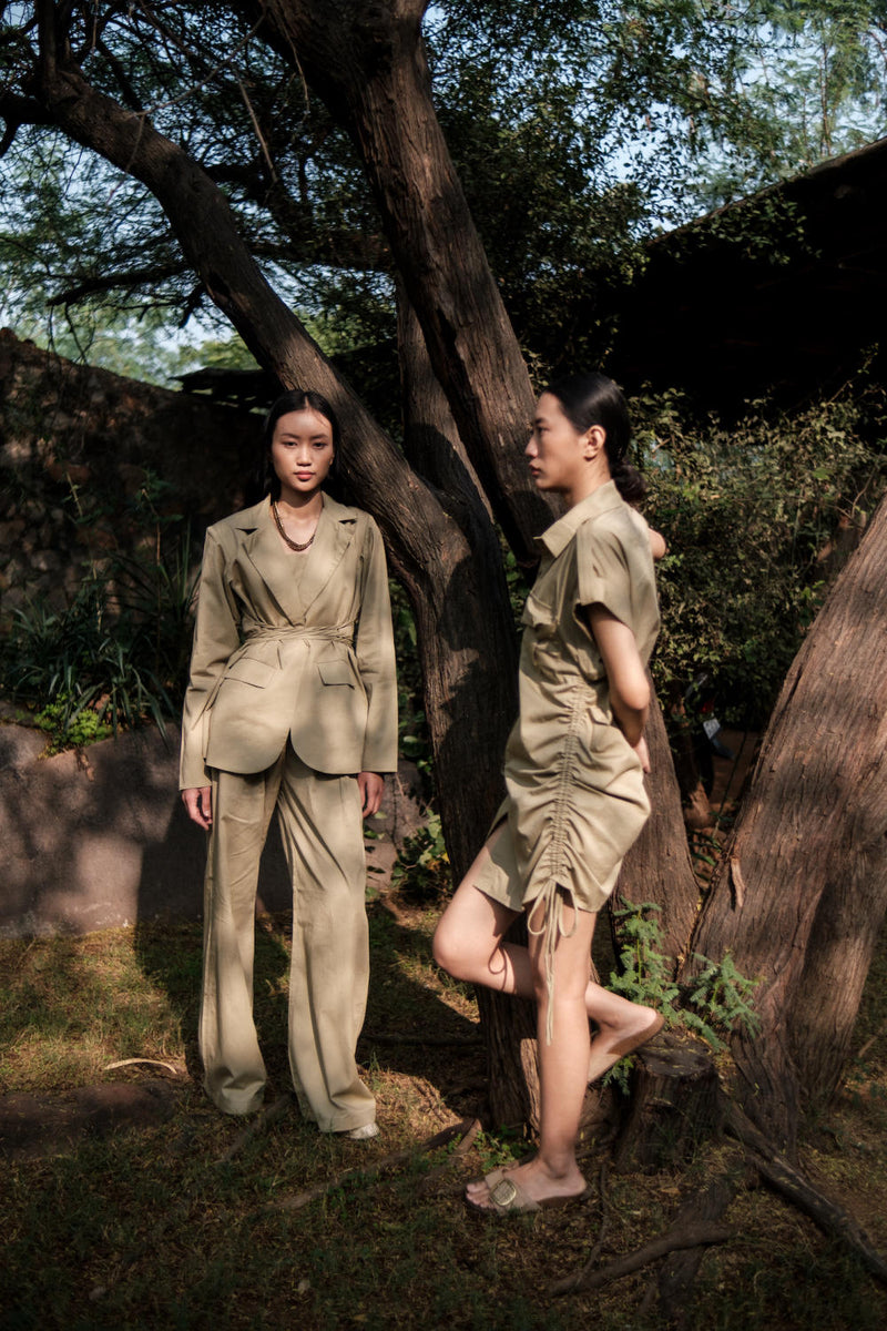 Friday Flared Pants-Khaki cotton by The Terra Tribe for women Worldwide