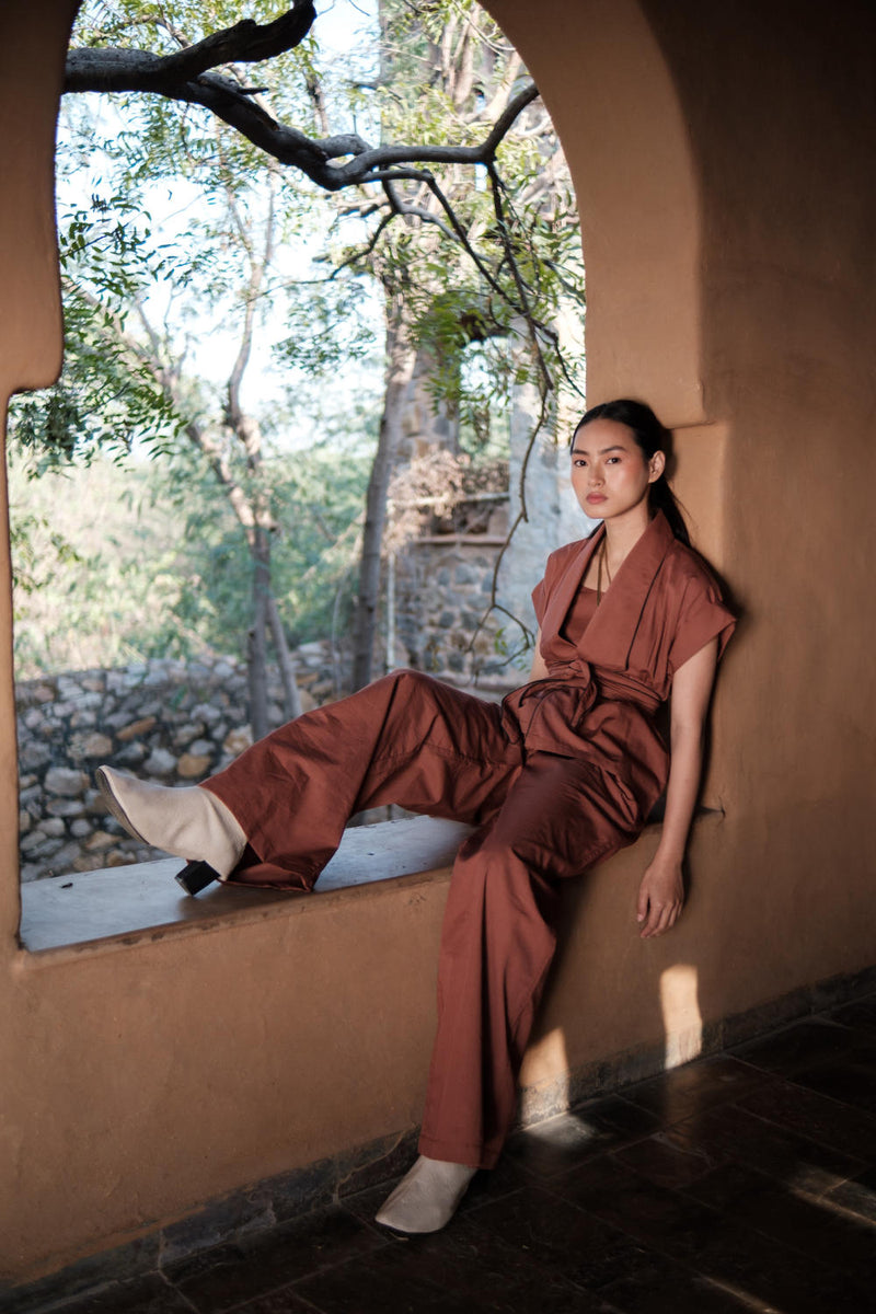 Friday Flared Pants-Copper cotton by The Terra Tribe for women Worldwide