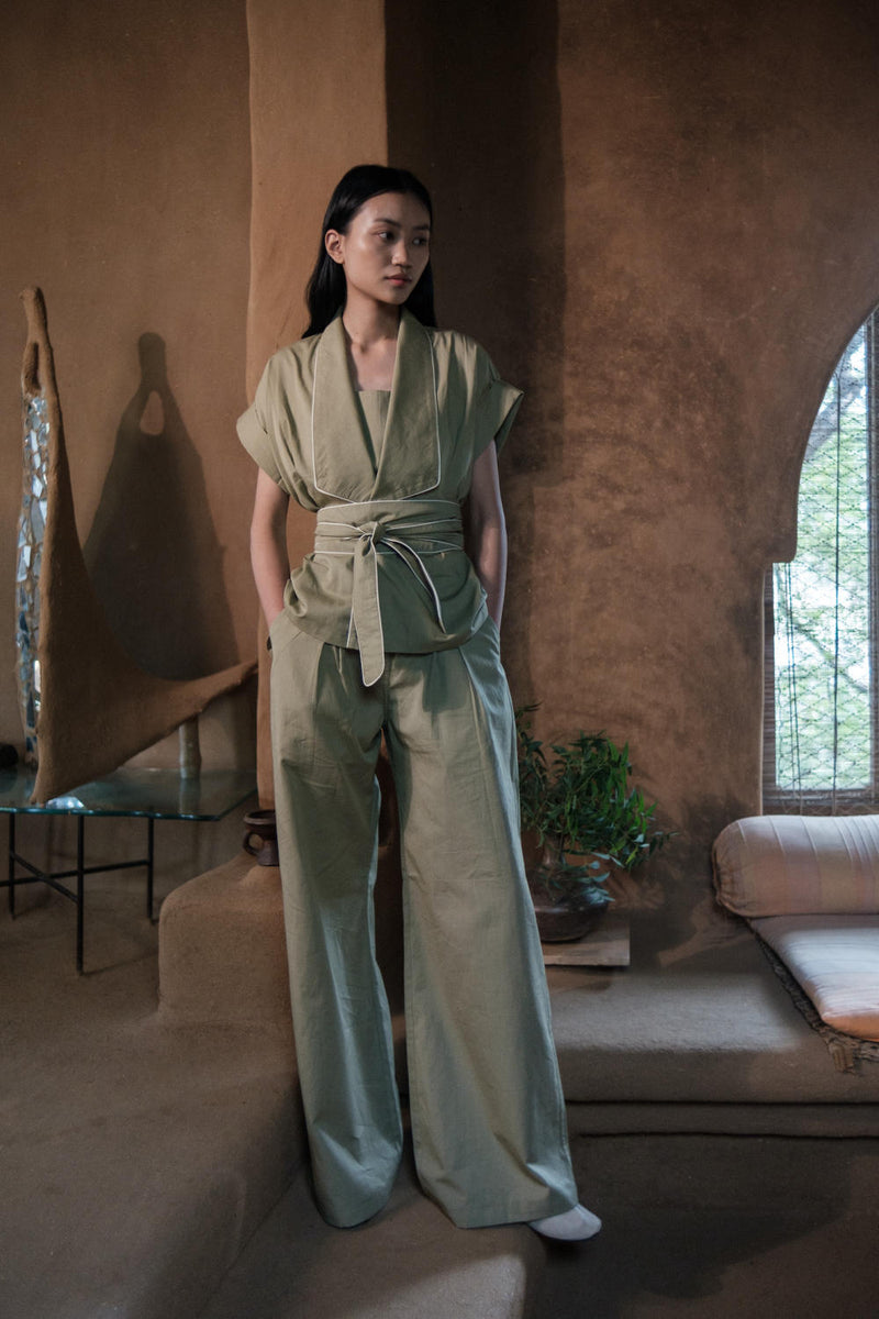 Friday Flared Pants-Khaki cotton by The Terra Tribe for women Worldwide