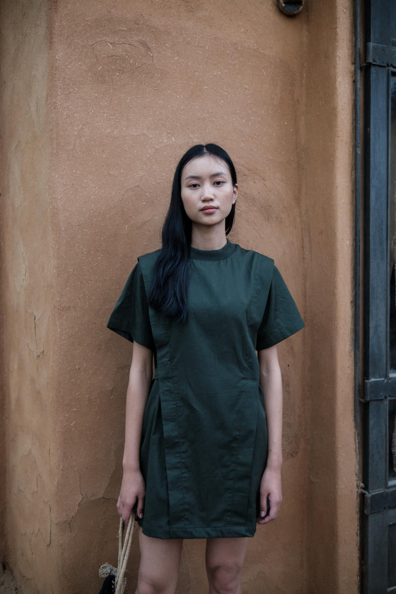 Rory Rib Dress-Deep Green cotton by The Terra Tribe in green color for women Worldwide