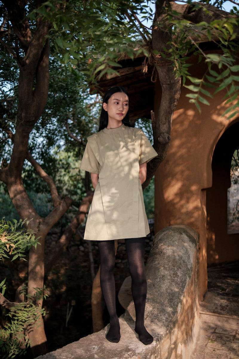 Rory Rib Dress-Khaki cotton by The Terra Tribe for women Worldwide