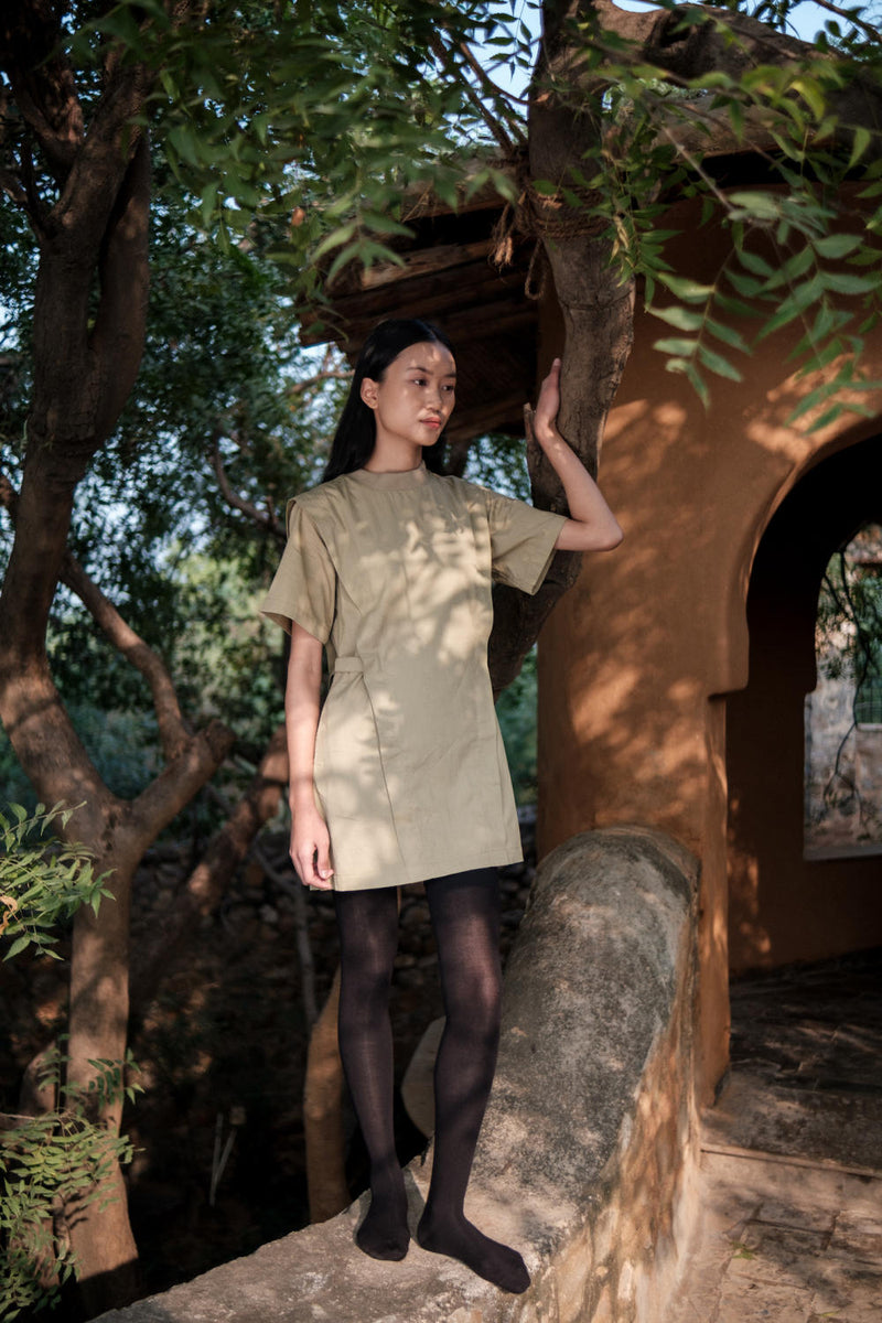 Rory Rib Dress-Khaki cotton by The Terra Tribe for women Worldwide