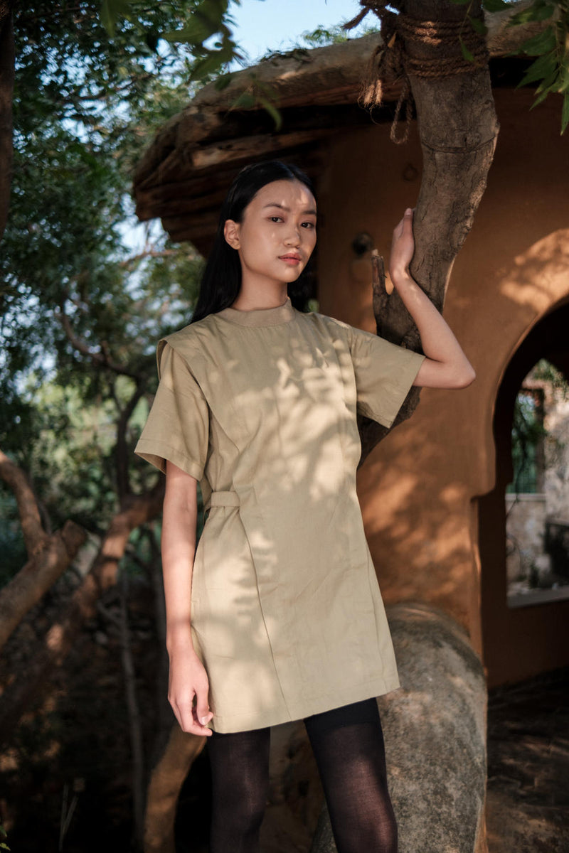 Rory Rib Dress-Khaki cotton by The Terra Tribe for women Worldwide