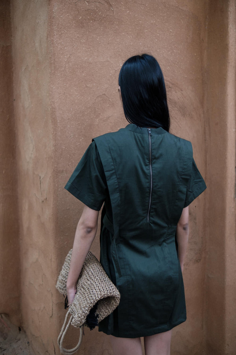 Rory Rib Dress-Deep Green cotton by The Terra Tribe in green color for women Worldwide