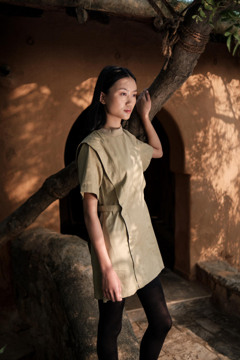 Rory Rib Dress-Khaki cotton by The Terra Tribe for women Worldwide