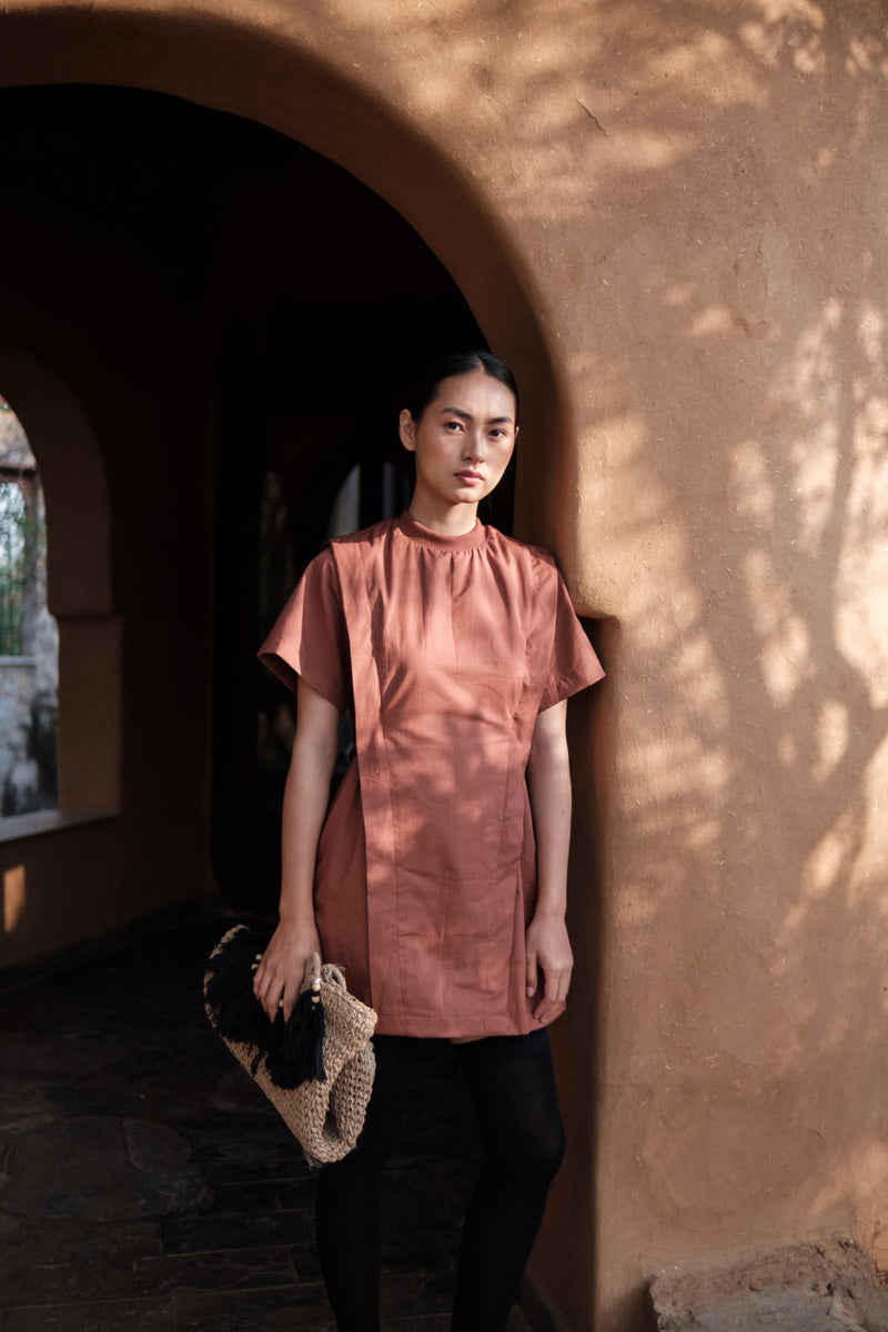 Rory Rib Dress-Copper cotton by The Terra Tribe for women Worldwide
