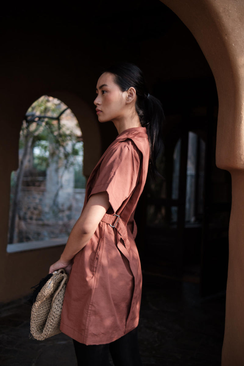 Rory Rib Dress-Copper cotton by The Terra Tribe for women Worldwide