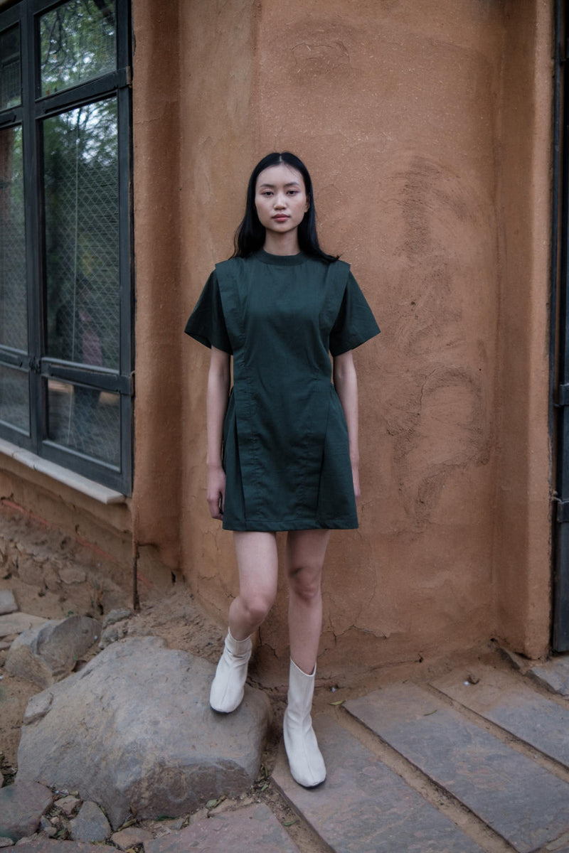 Rory Rib Dress-Deep Green cotton by The Terra Tribe in green color for women Worldwide