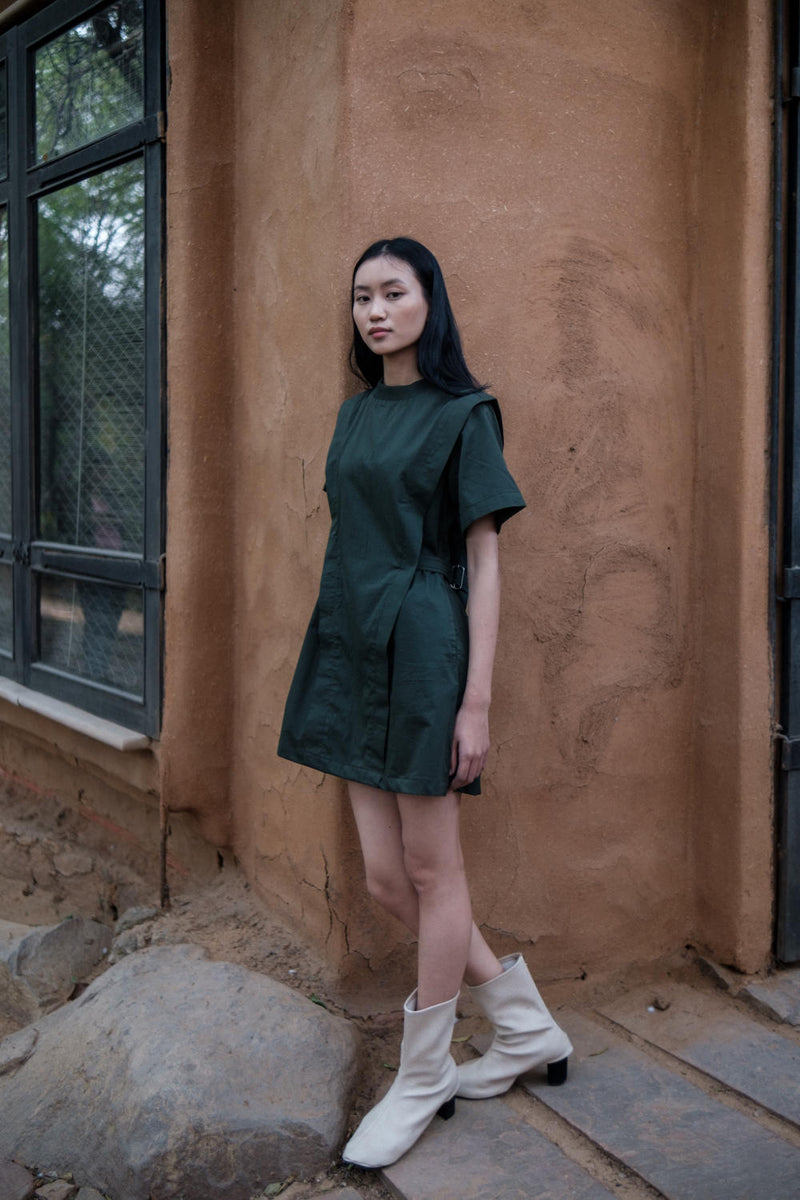 Rory Rib Dress-Deep Green cotton by The Terra Tribe in green color for women Worldwide