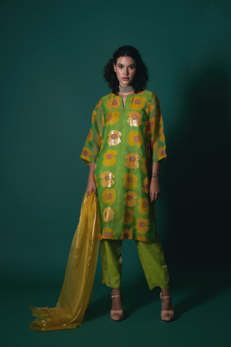 Tarina silk organza kurta set organza by Priti Prashant in green color for women Worldwide