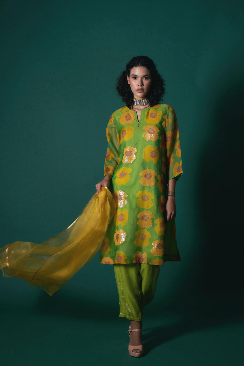 Tarina silk organza kurta set organza by Priti Prashant in green color for women Worldwide