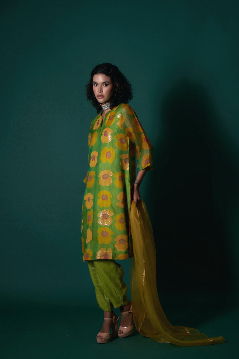 Tarina silk organza kurta set organza by Priti Prashant in green color for women Worldwide