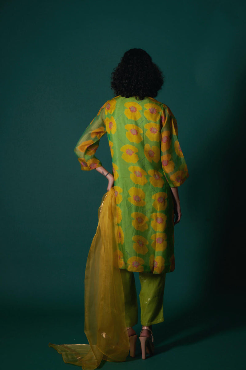 Tarina silk organza kurta set organza by Priti Prashant in green color for women Worldwide