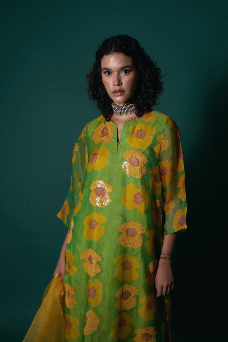 Tarina silk organza kurta set organza by Priti Prashant in green color for women Worldwide