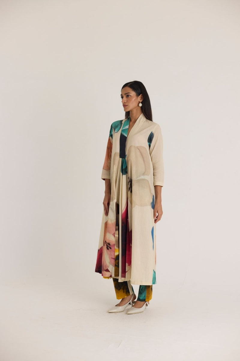 LILA LONG V NECK KURTA cotton by Yam in white color for women Worldwide