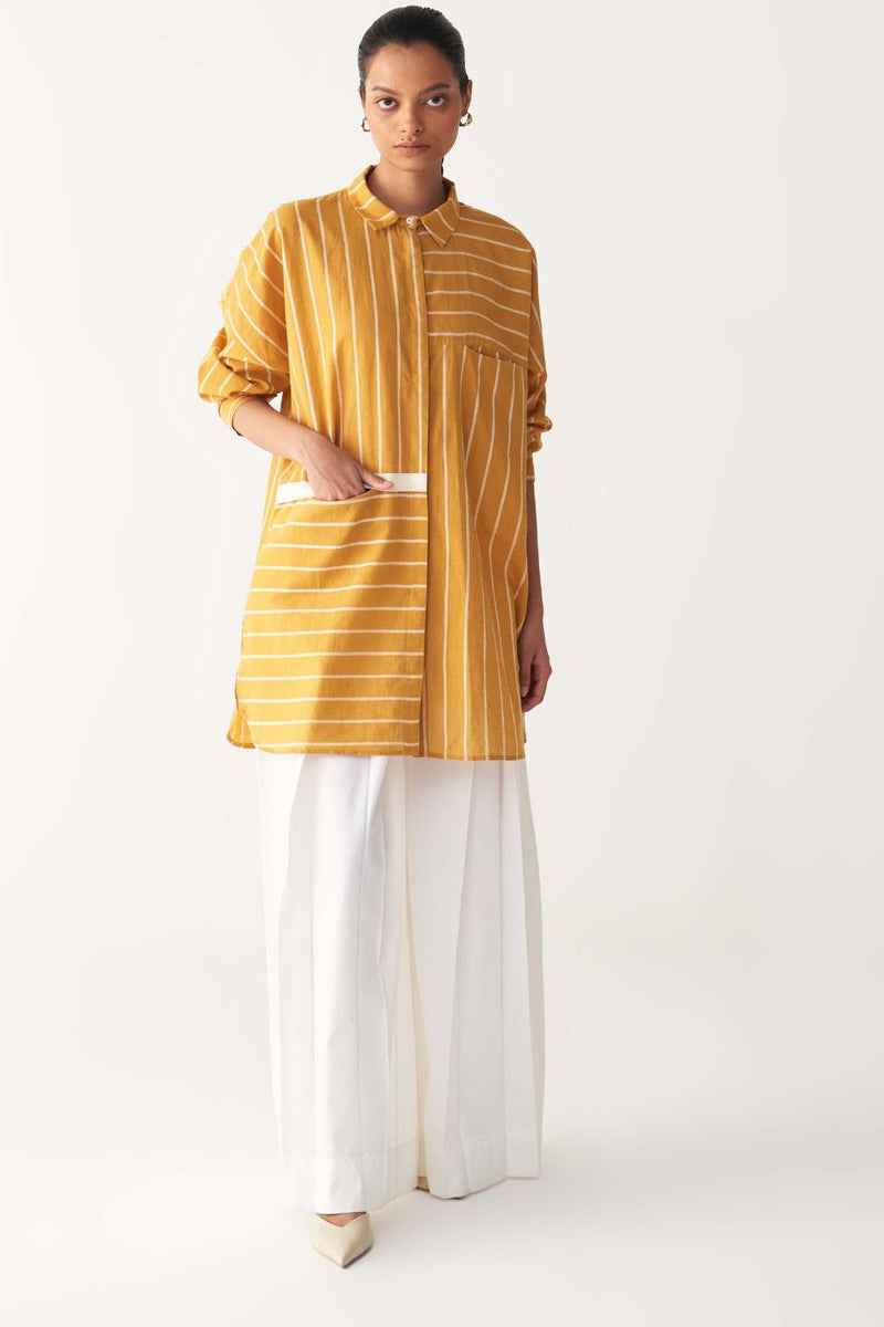 DRAWSTRING SHIRT -MUSTARD mul by THREE in mustard color for women Worldwide