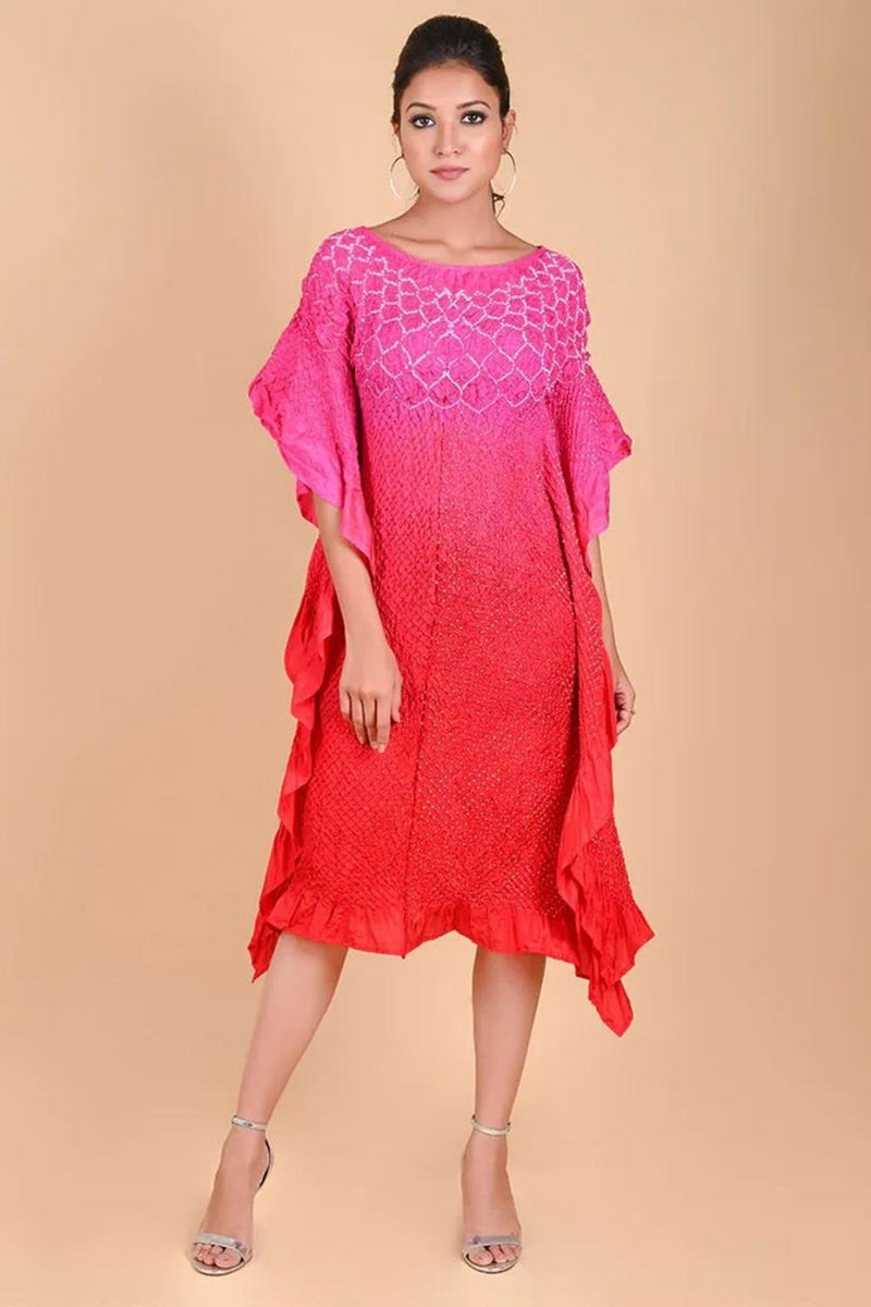 SUNFLOWER KAFTAN-PINK RED SHADED silk by Dyelogue in multi color for women Worldwide