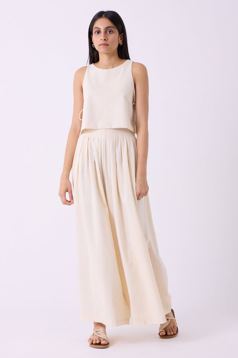Takumi Off White Handwoven Pleated Pants handspun & handwoven cotton pant/trouser by The Summer House in off white for women Worldwide