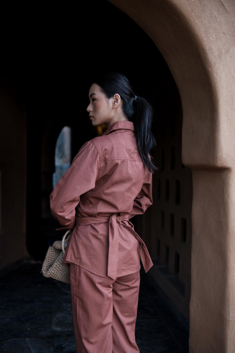 Nara Front knot Shirt-Copper cotton by The Terra Tribe for women Worldwide