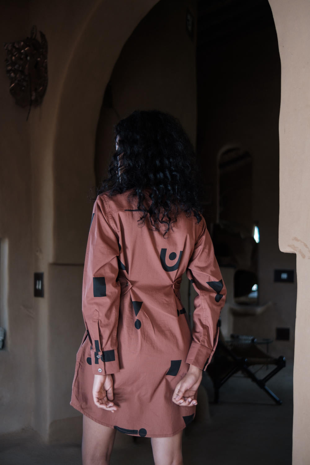 Seattle Wrap Shirt Dress-Copper Triangle Printed