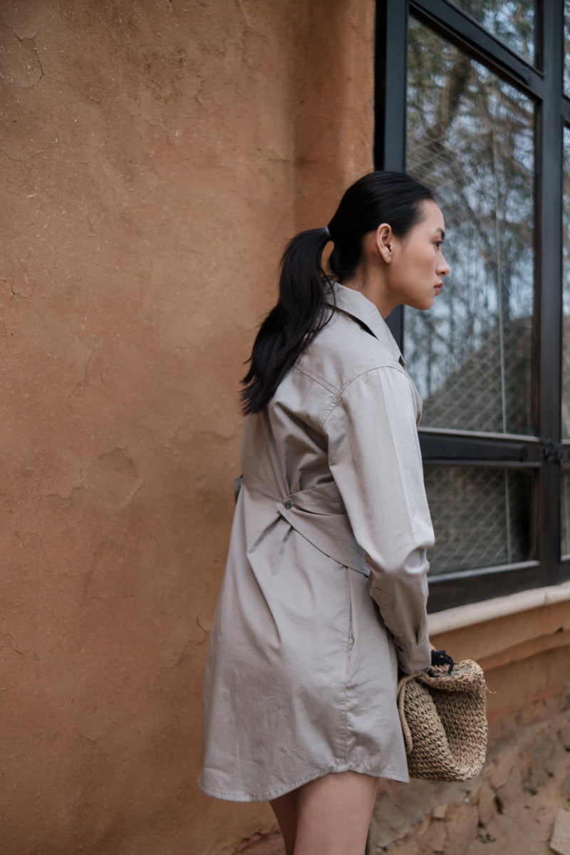 Seattle Wrap Shirt Dress-Grey cotton by The Terra Tribe in grey color for women Worldwide