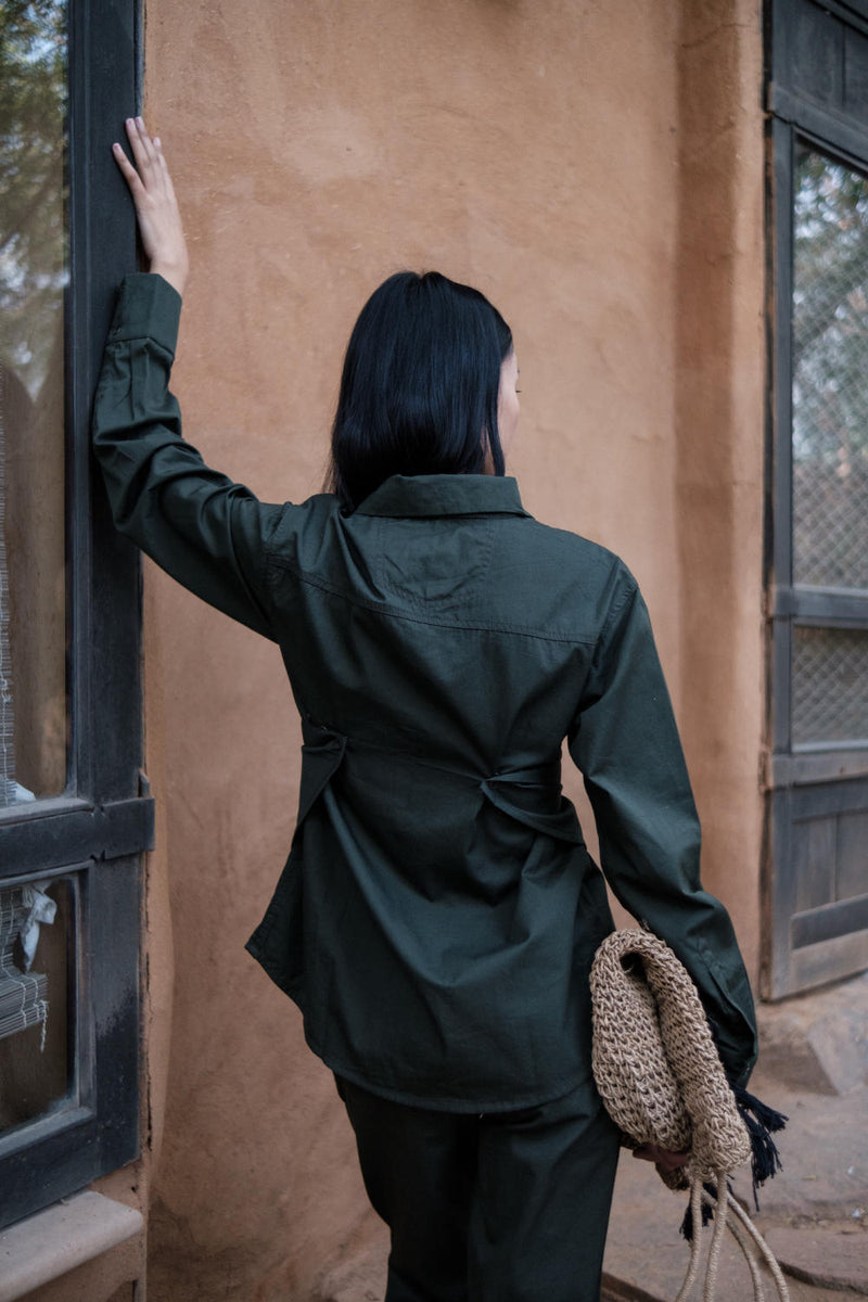 Seattle Wrap Shirt-Deep Green cotton by The Terra Tribe in green color for women Worldwide