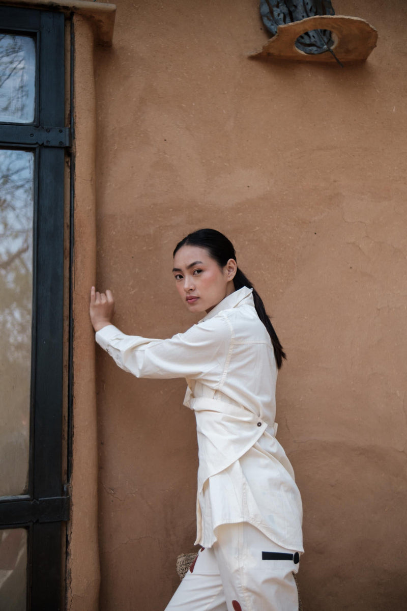 Seattle Wrap Shirt-Ecru cotton by The Terra Tribe in ecru color for women Worldwide