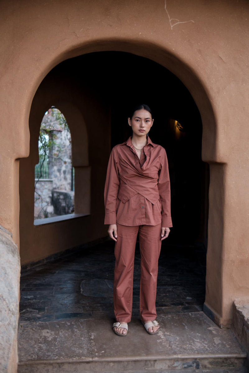 Seattle Wrap Shirt-Copper cotton by The Terra Tribe for women Worldwide