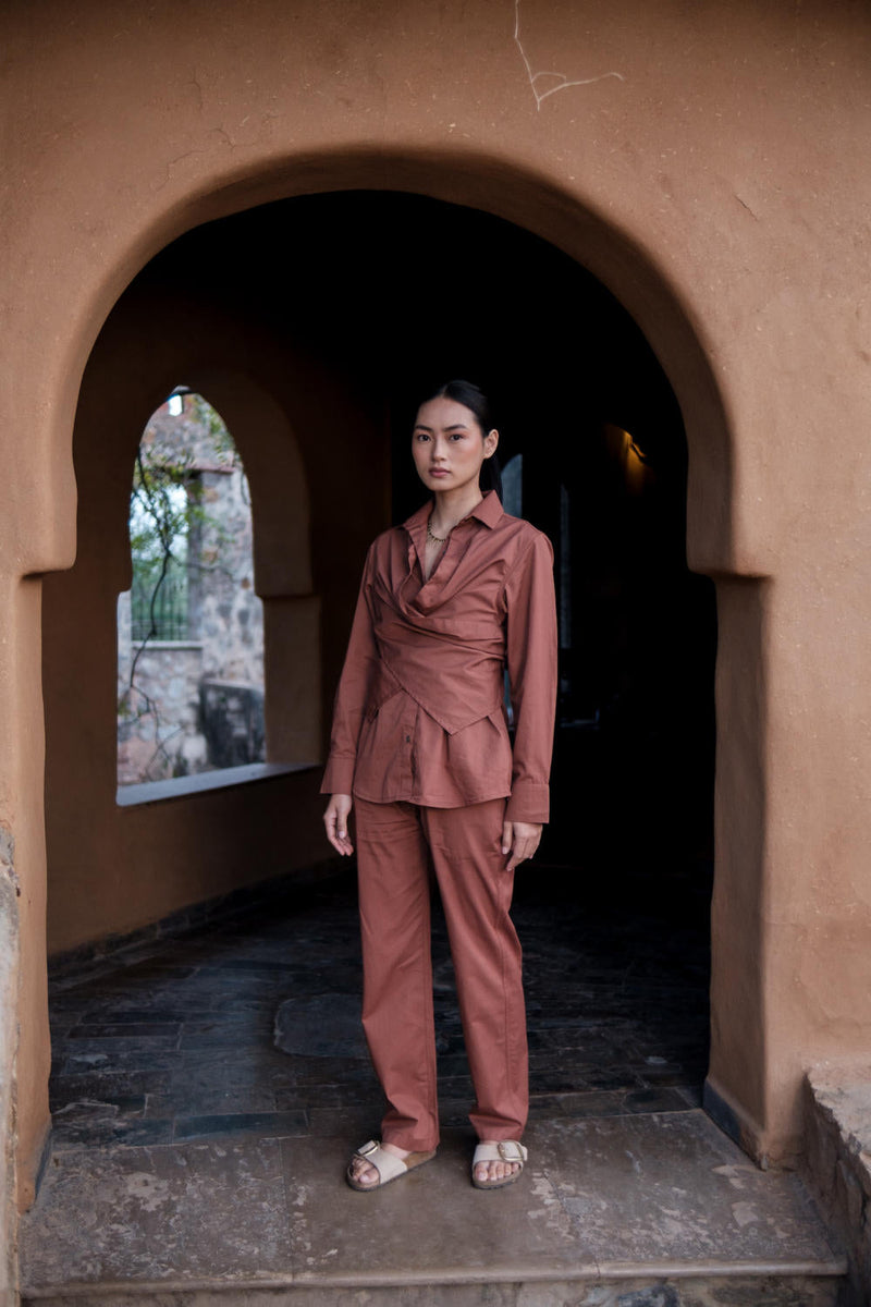 Seattle Wrap Shirt-Copper cotton by The Terra Tribe for women Worldwide