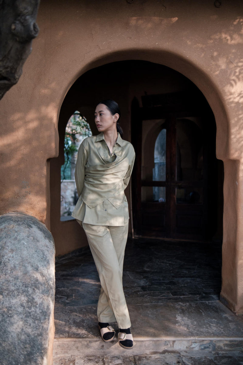 Seattle Wrap Shirt-Khaki cotton by The Terra Tribe for women Worldwide