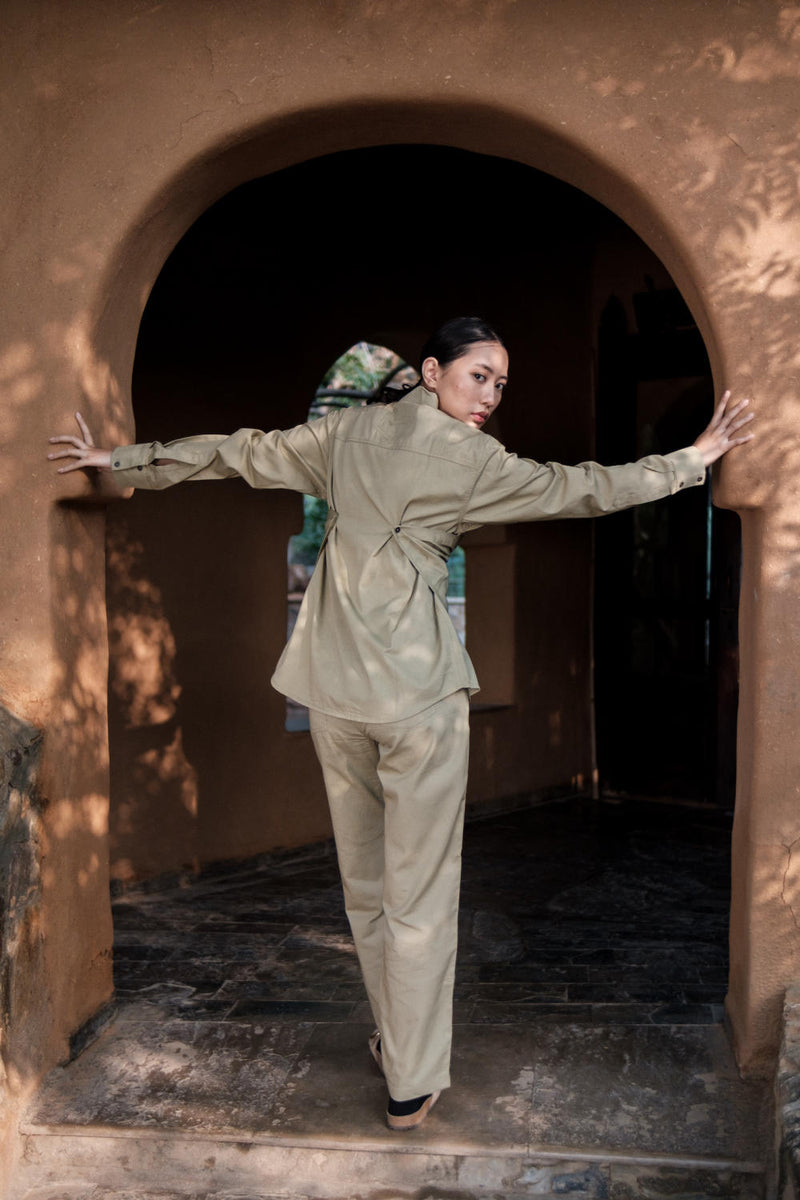 Seattle Wrap Shirt-Khaki cotton by The Terra Tribe for women Worldwide